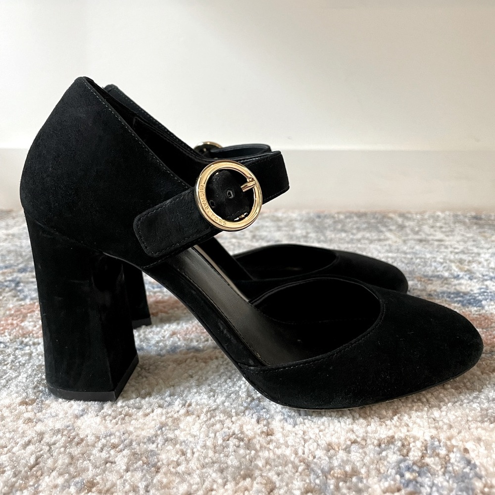 MICHAEL KORS: Black Suede Mary Jane Heels. Size 6.5.